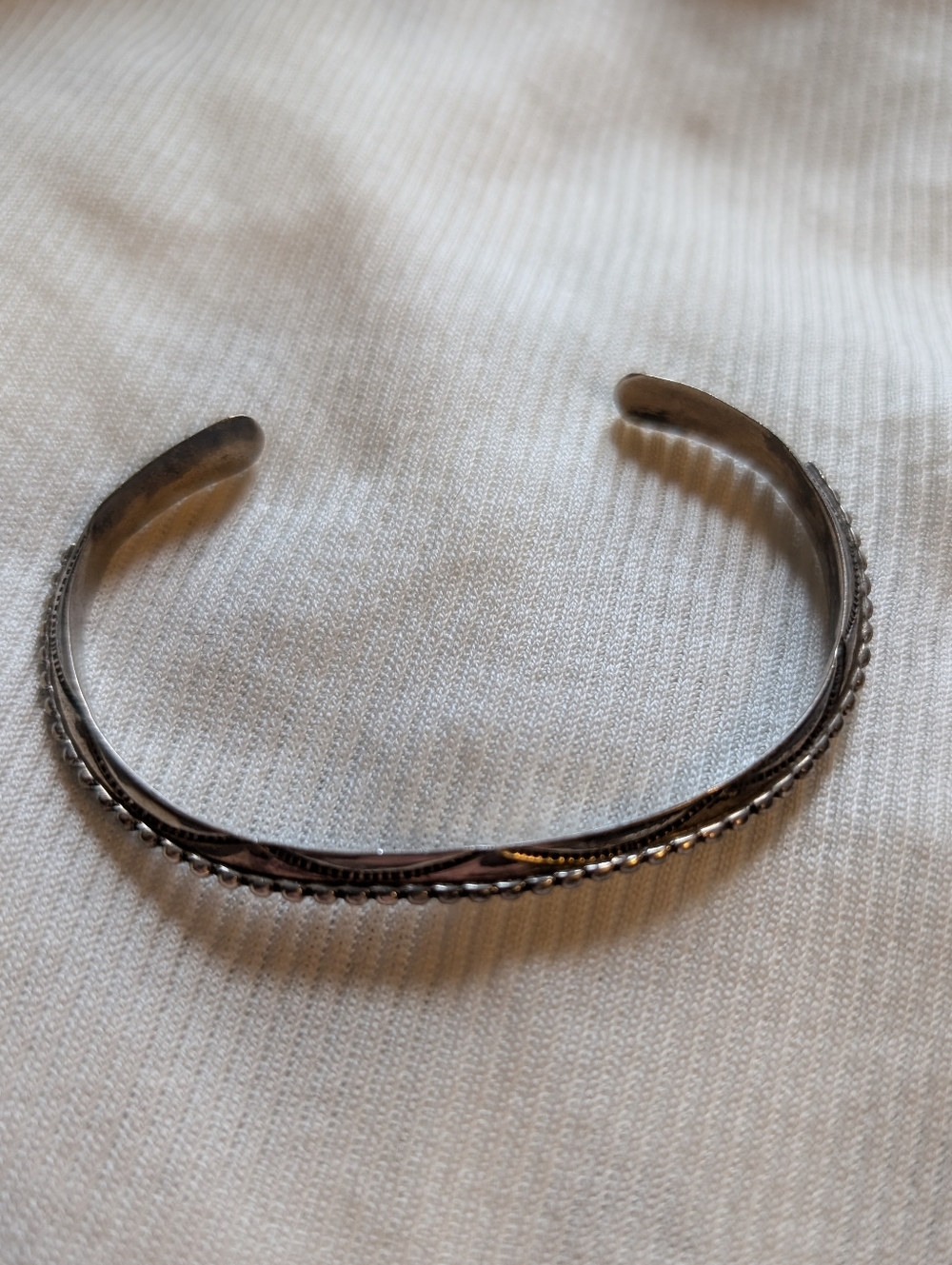 Vintage Navajo Sterling Silver Stamped Cuff Bracelet - Signed TAHE